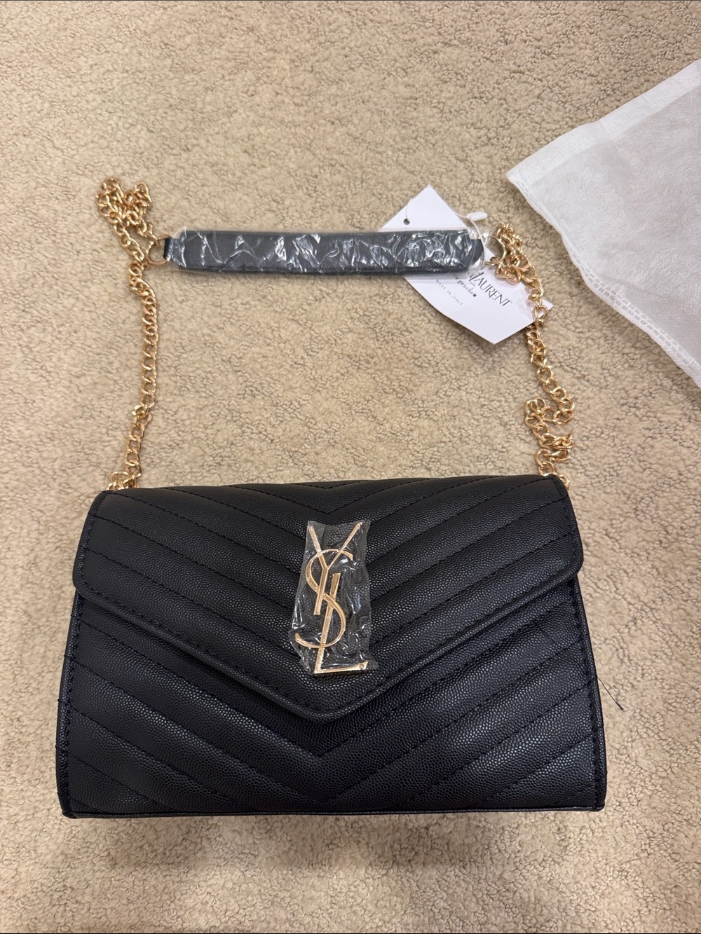 Saint Laurent Black Chevron Quilted Shoulder Bag with Gold Hardware